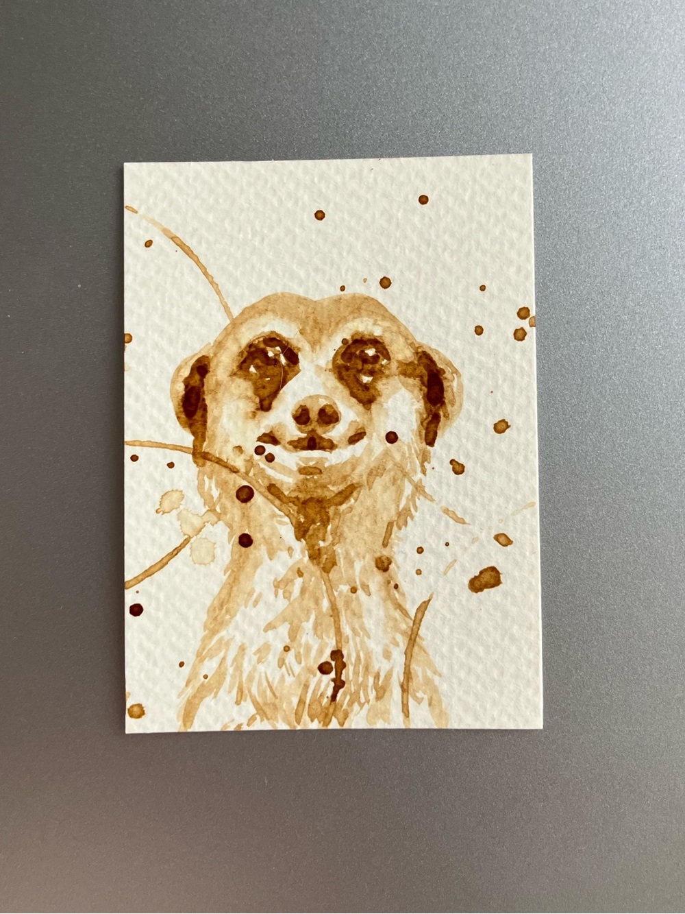 ORIGINAL coffee meerkat painting animal art miniature realism aceo artwork